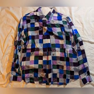 Vintage Burberrys pastel plaid silk blouse